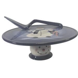 Ceramic SnowMan Cake Plate And Server- Table Tops Unlimited - Hand Painted NIB